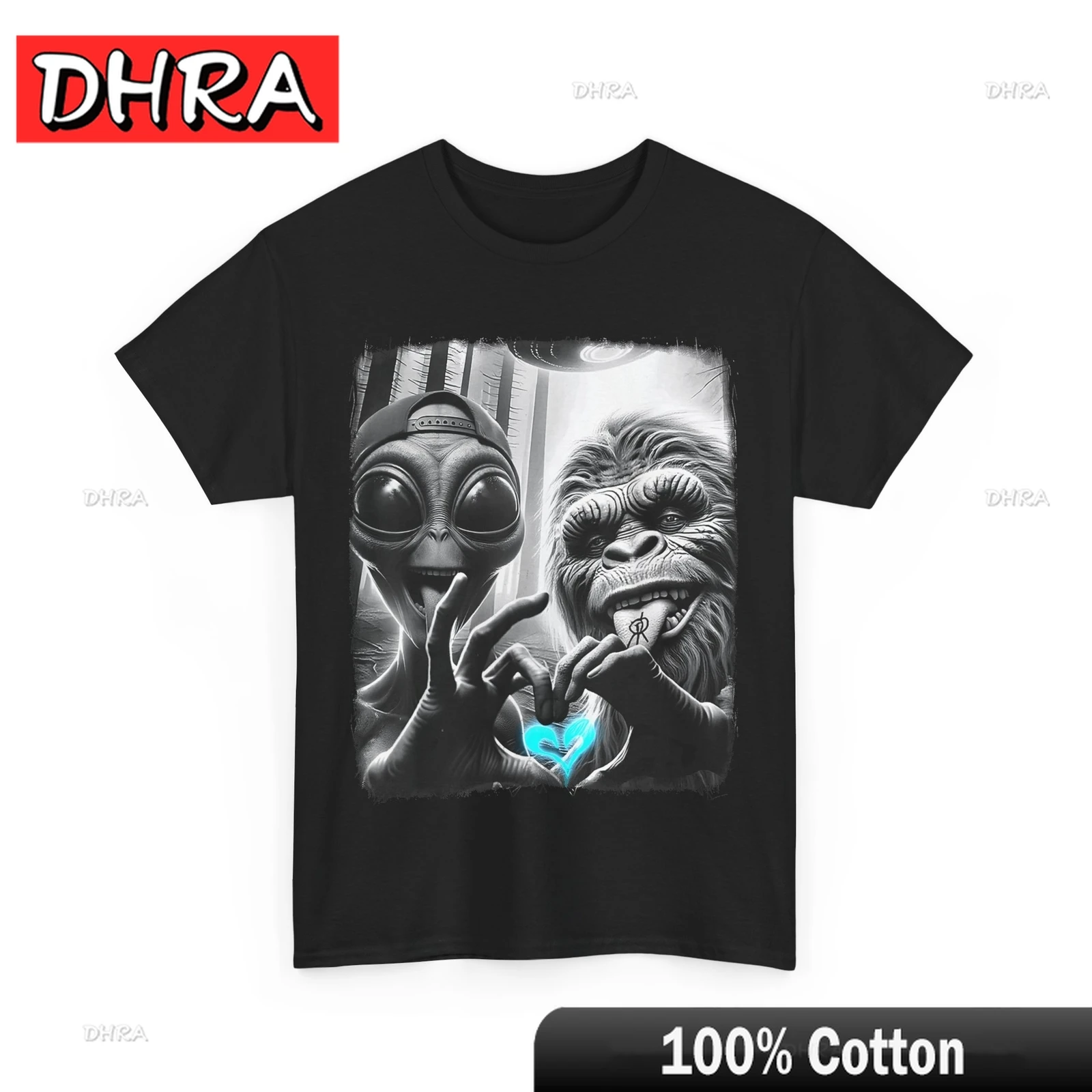 

Милая футболка Sasquatch Alien Lovefest Love Hand Sign, забавная футболка, эстетичная креативная милая футболка, триповый праздничный стиль