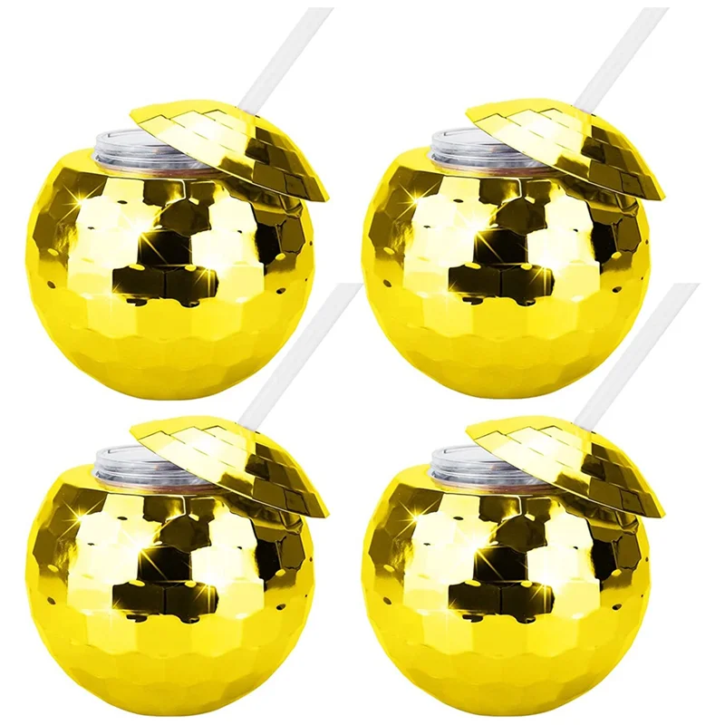 

AB89-4PCS Disco Ball Cups Unique Cocktail Glasses Bar Tools Glasses Flashlight Straw Wine Goblets Drink Cups Gold