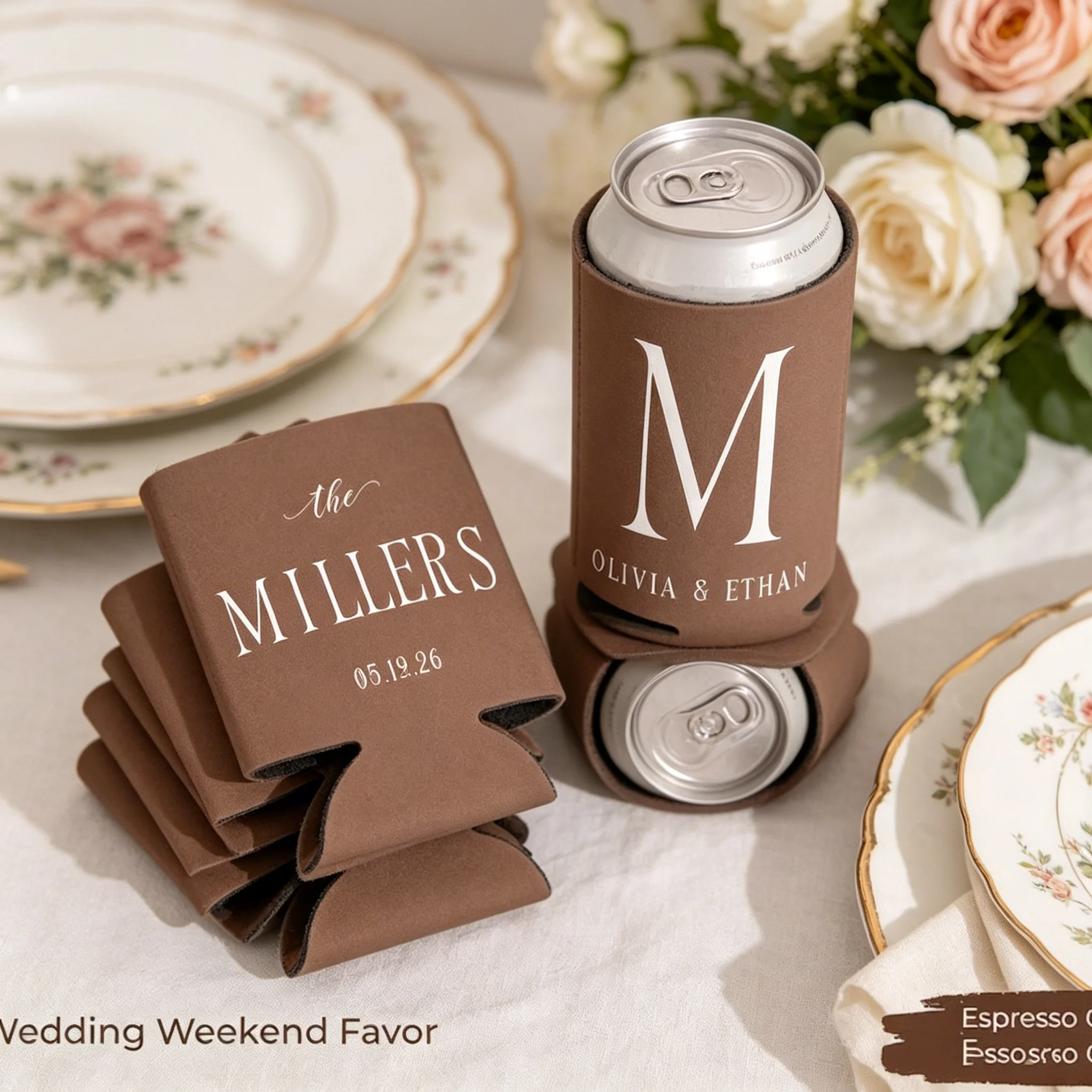 

Personalized Wedding Can Coolers, Custom Bachelorette Party Favors, Bride Squad Drink Sleeves, Bachelor Party Wedding Favor