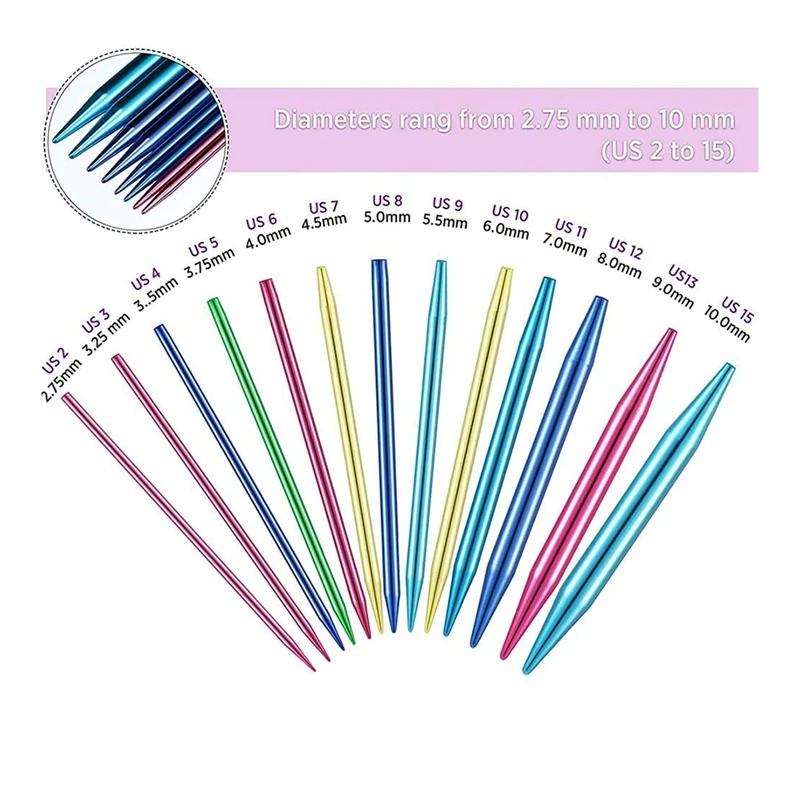 26 Pieces Aluminum Interchangeable Circular Knitting Needle Set 13 Size Interchangeable Crochet Needles For Knitting