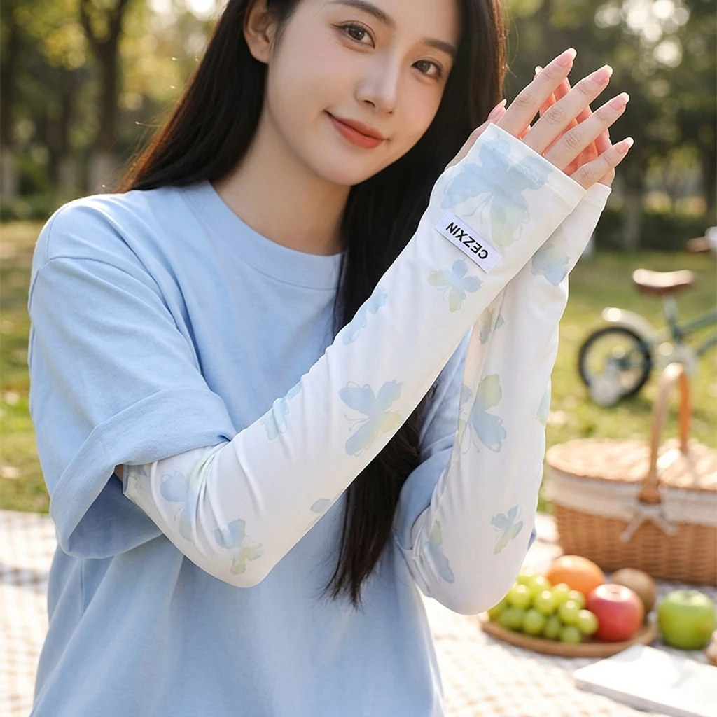 Ice Silk Butterfly Sun Protect Arm Sleeves UPF50+ UV Protect Lightweight Quick Dry