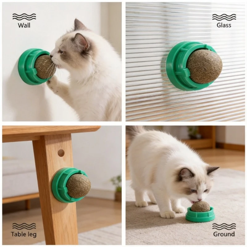 Pet Catnip Ball Cat Catnip Wall Stick-on Ball Toy Healthy Natural Removes Balls to Promote Digestion Cat Grass Snack - view 3