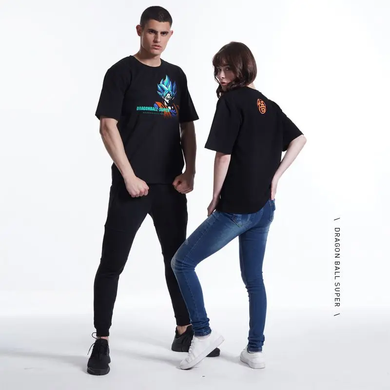 Dragon Ball Super camiseta Ins marca de moda pelo azul Saiyan Wukong japonés verano hombres algodón manga corta