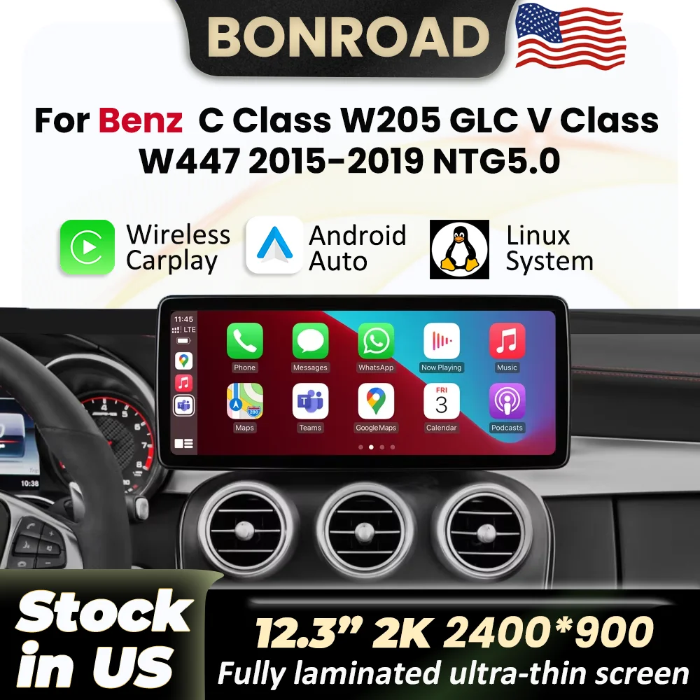 12.3 Inch 2400*900P Wireless CarPlay Android Auto Car Radio Multimedia For Mercedes-Benz W205 X253 GLC C V Class W447 2015 2016 2017 2018 BT GPS Stereo