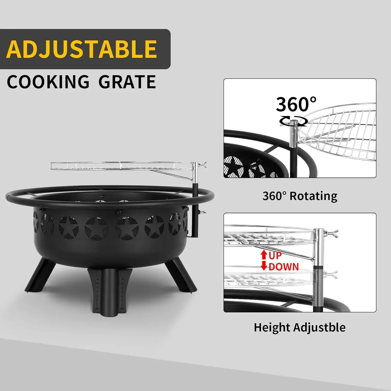 

2 in 1 Fire Pit with Grill, Large 31" Wood Burning Fire Pit Outdoor Firepit for Backyard Patio Outside Picnic BBQ,Fire Poker