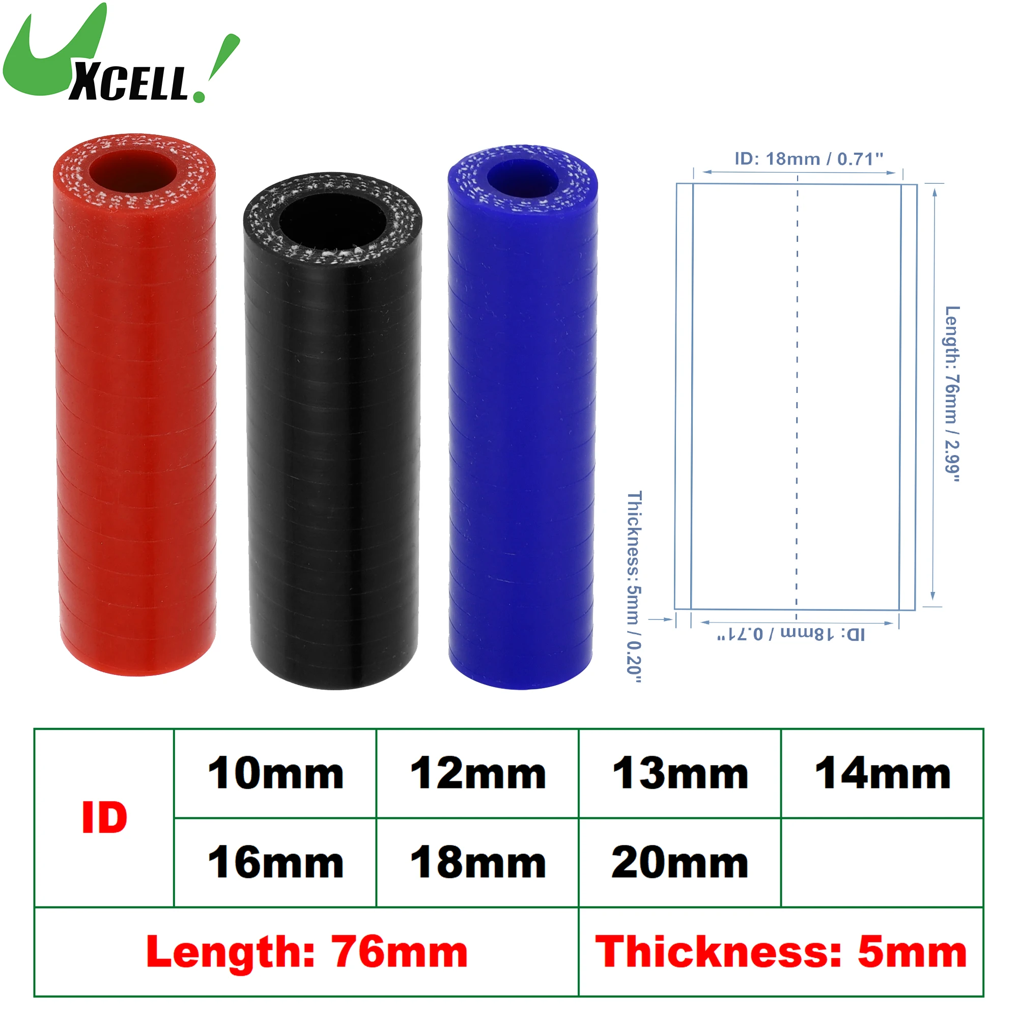 

UXCELL 10mm 12mm 13mm 14mm 16mm 18mm 20mm ID 76mm Length Reinforced High Temp Straight Coupler Silicone Reducer Hose