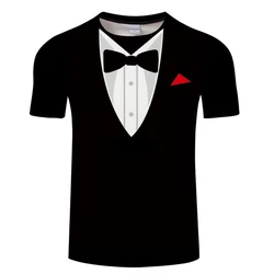 Bow Tie 3DT Shirt Summer Men's Shirt Tuxedo Retro Tie Suit 3D Printed T-Shirt Casual Short Sleeve Street Funny Hip Hop Fake Suit