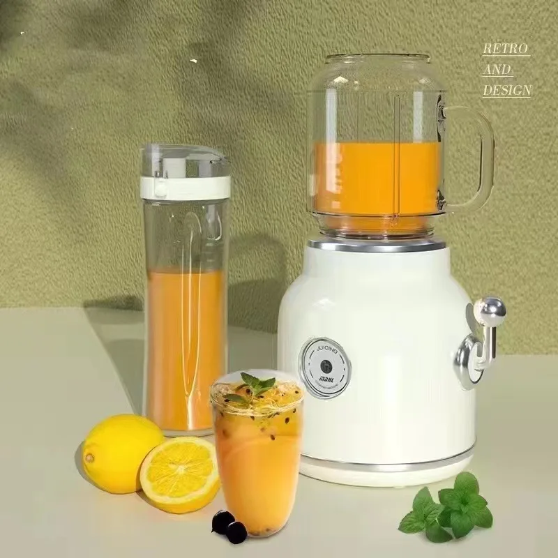 Mini Blender with Double Cup Retro Shake and Ice Crush Maker Countertop Juice Blender with Stainless Steel Blades 220V