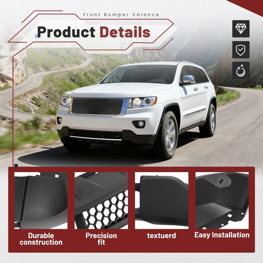 For Jeep 2011-2013 Grand Cherokee 4-Door New Black Lower Front Bumper Valance