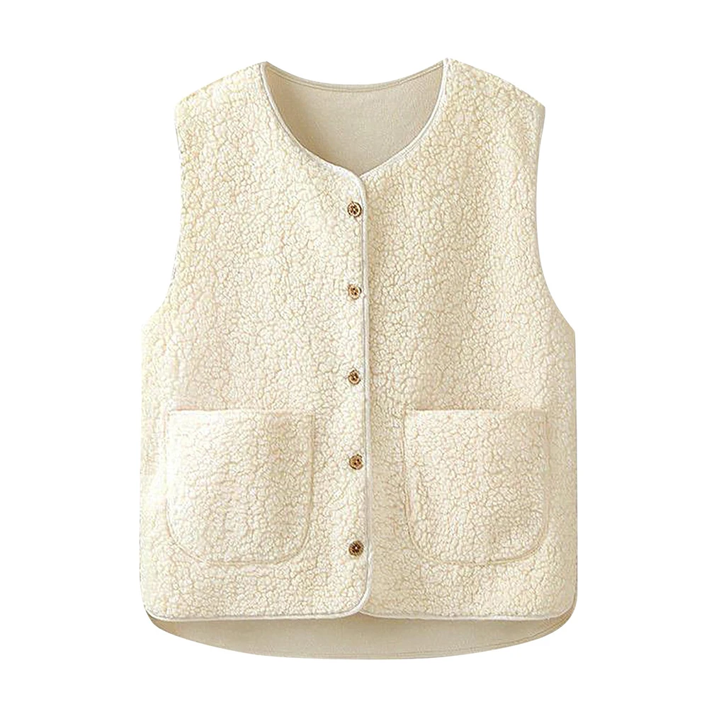 Button Waistcoat Teddy Fleece Vest Holiday Outfits Casual Outfits S 2XL Round Collar Sleeveless Coat Teddy Fleece Material
