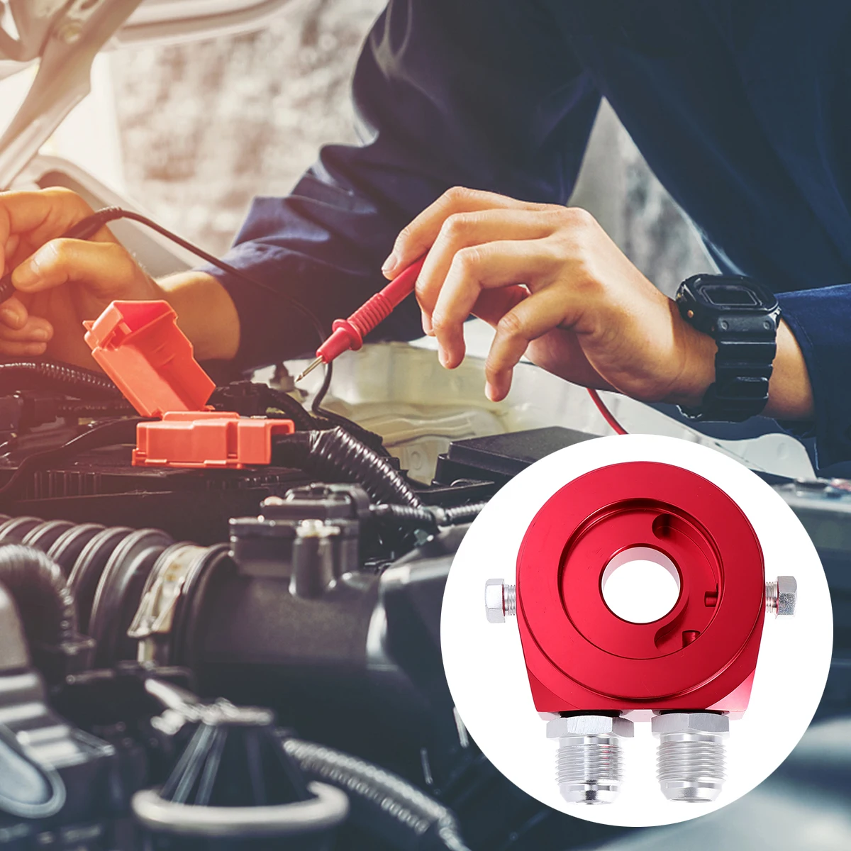 

Oil Pressure Gauge Connecting Base Adapter Aluminum Cooling Filter S wich Plate Car Oil Temp Gauge Adapter High Strength Leak