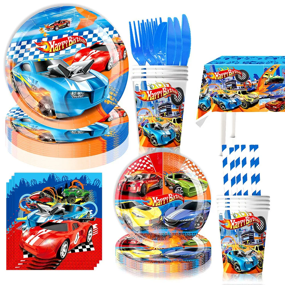 Hot Wheels Birthday Decoration Racing Car Disposable Tableware Tablecloth Plate Cup Balloon Baby Shower Kids Boys Party Supplies