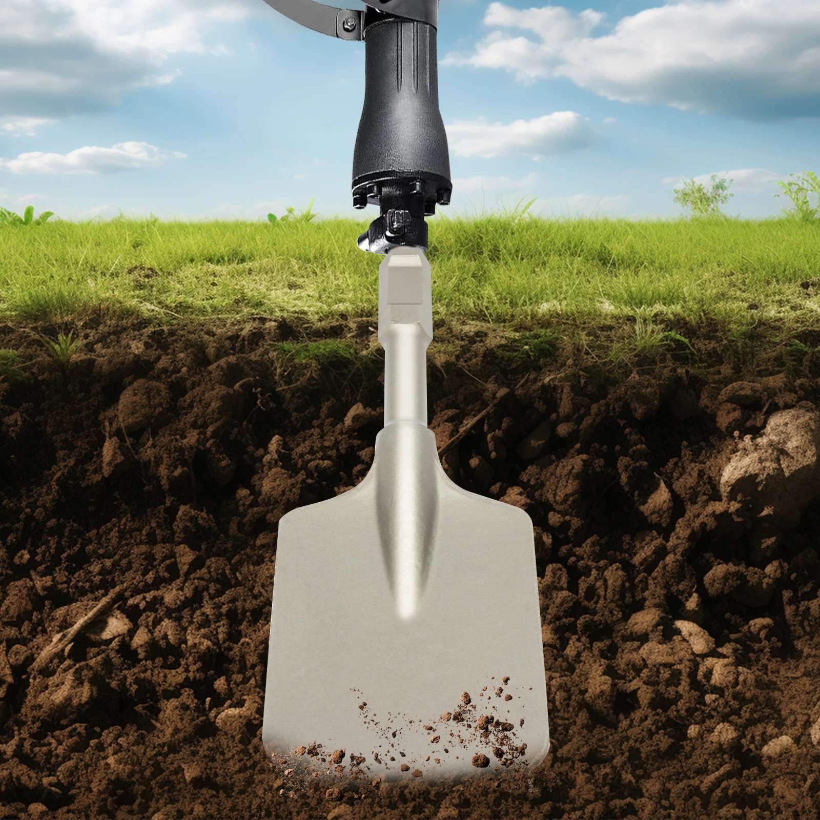 Elektrische Hammerschaufel mit langem Griff – 135 x 440 mm Schaufel – Hartmeißel – geeignet für Bau-, Landschafts- und Ausgrabungsprojekte