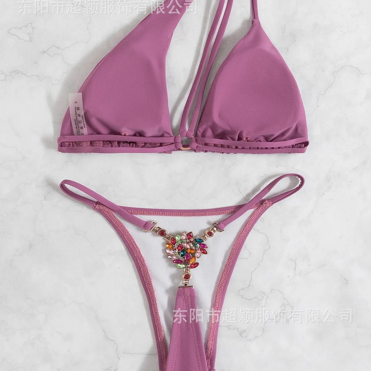 Купальник-бикини, стринги с цветными камнями, демонстрирующие украшения на спине, купальник с разрезом наклонное плечо Fisk2025 nowość