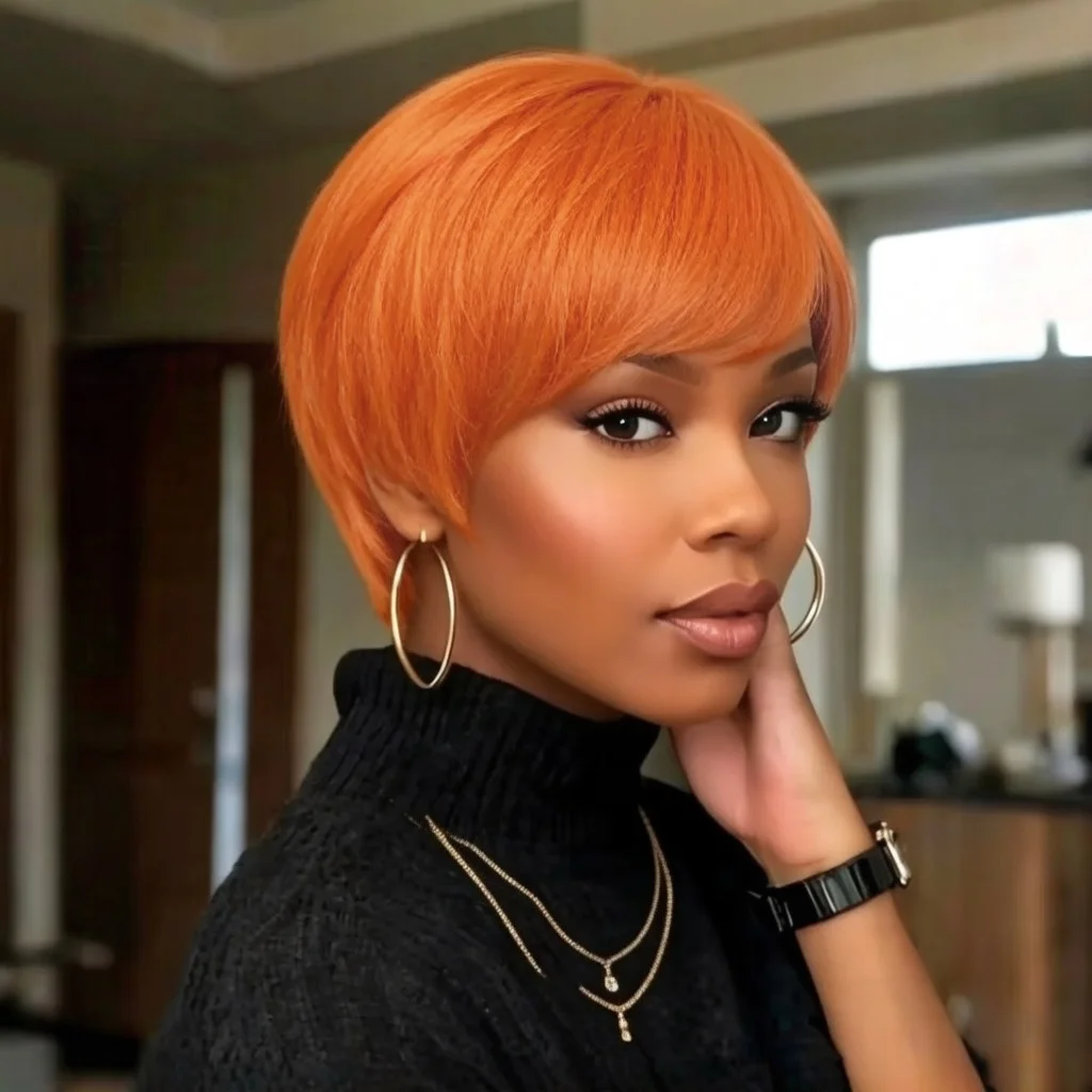 

Pixie Cut Wig Human Hair Straight Wigs 350 Color Glueless Full Machine Made Wig For Women