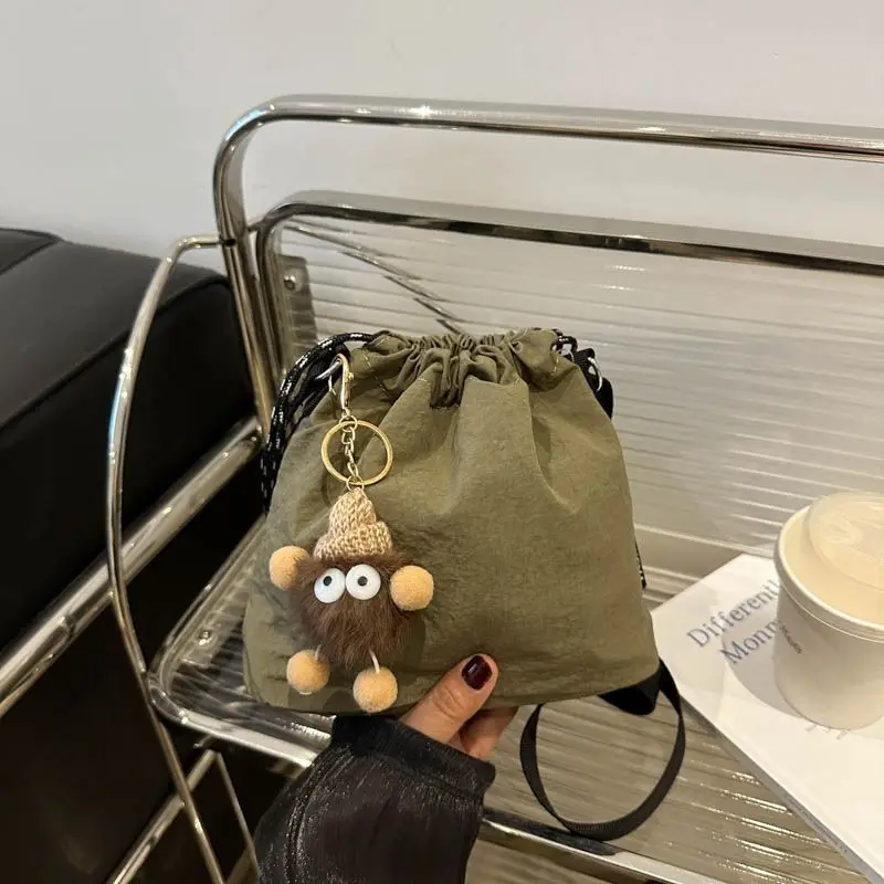 

2025 New Drawstring Canvas Bag for Women, Lightweight Crossbody Purse, Minimalist Student Shoulder Bag, Durable Versatile