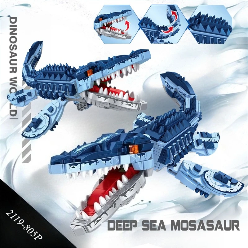 805PCS Cretaceous Marine Apex Predator Mosasaurus Building Block Model, DIY Ornament for Living Room & Bedroom, Perfect Holiday