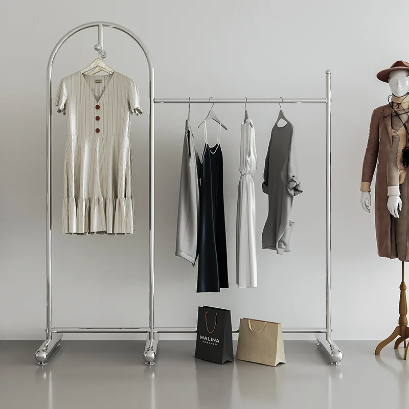 

Clothing store floor-to-ceiling stainless steel brushed hanger women's clothing store Zhongdao rack front and side display rack