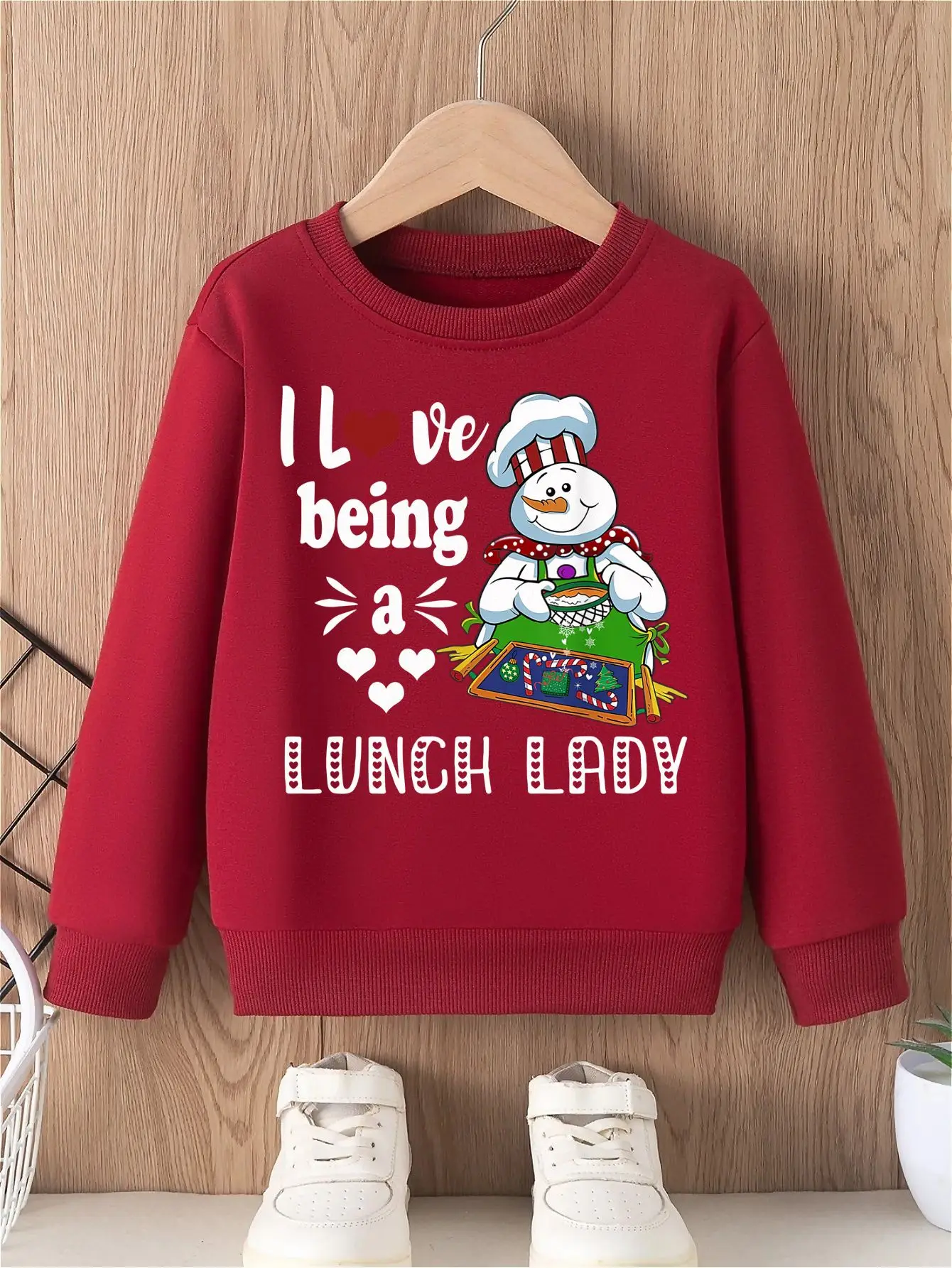 

Christmas Girls' Hoodless Sweatshirt Snowman Christmas Elements, Red Heart 'Love' Letter Print Soft Comfortable crew Neck Top