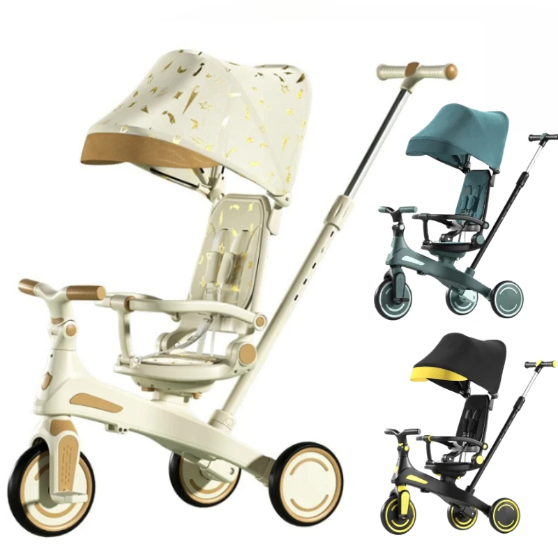 

Tricycle for Toddlers 5 in 1 Trike w/Parent Handle Canopy Safety Harness Baby Push Stroller Balance Bike Gift for Kid Boy Girl