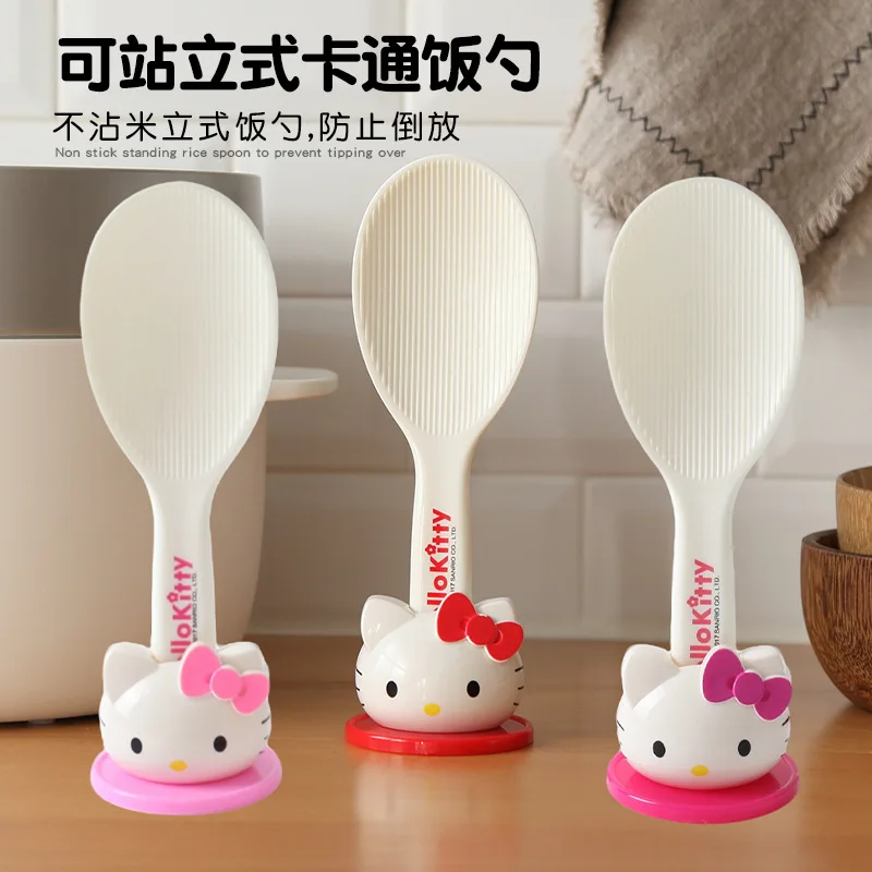 Colher de Arroz Sanrio Hello Kitty 20cm com Ventosa, Antiaderente, Plástico, para Panela de Arroz, para Meninas, Doméstica, Pá de Arroz, Colher Kawaii, Presentes