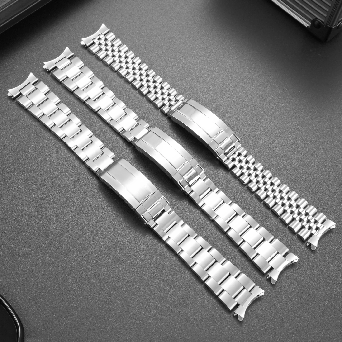 Jubilee 19mm Silver Screw Stainless Steel Oyster Curved End Watch Strap Band for SKX5 Sxns80 Snxs79 Snxs79k Snxs77k Snxs73