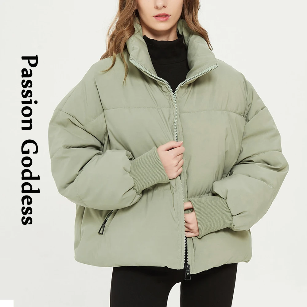 Winter Women Thick Warm Puffer Jackets Loose Bubble Coat Parkas Down Outwear Stand Collar Zipper Casual Solid Jackets Parka Coat