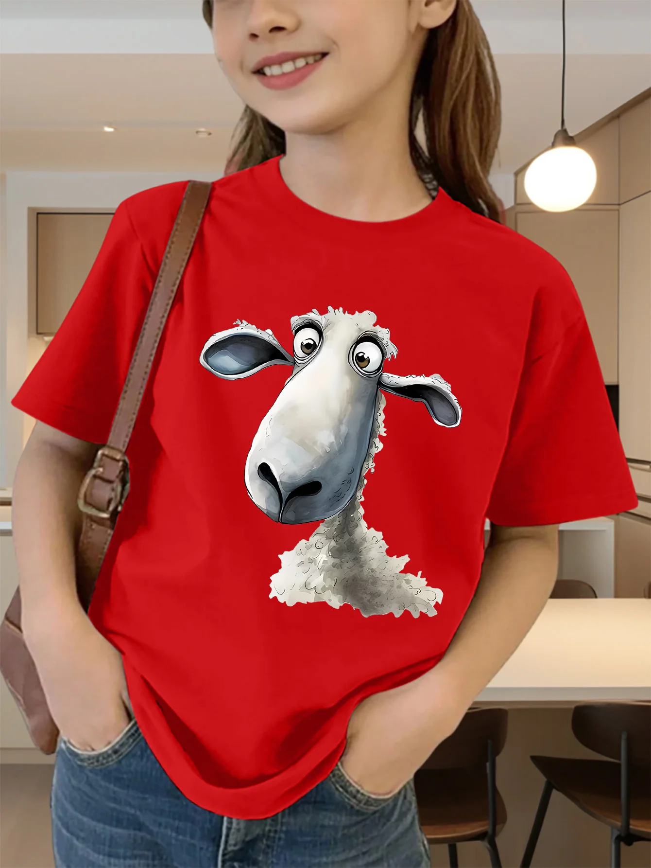 Cute Funny Sheep Cartoon Print Graphic Kids Tee Boys Girls Family Matching Cotton Crew Neck Short Sleeve Soft Summer Tee