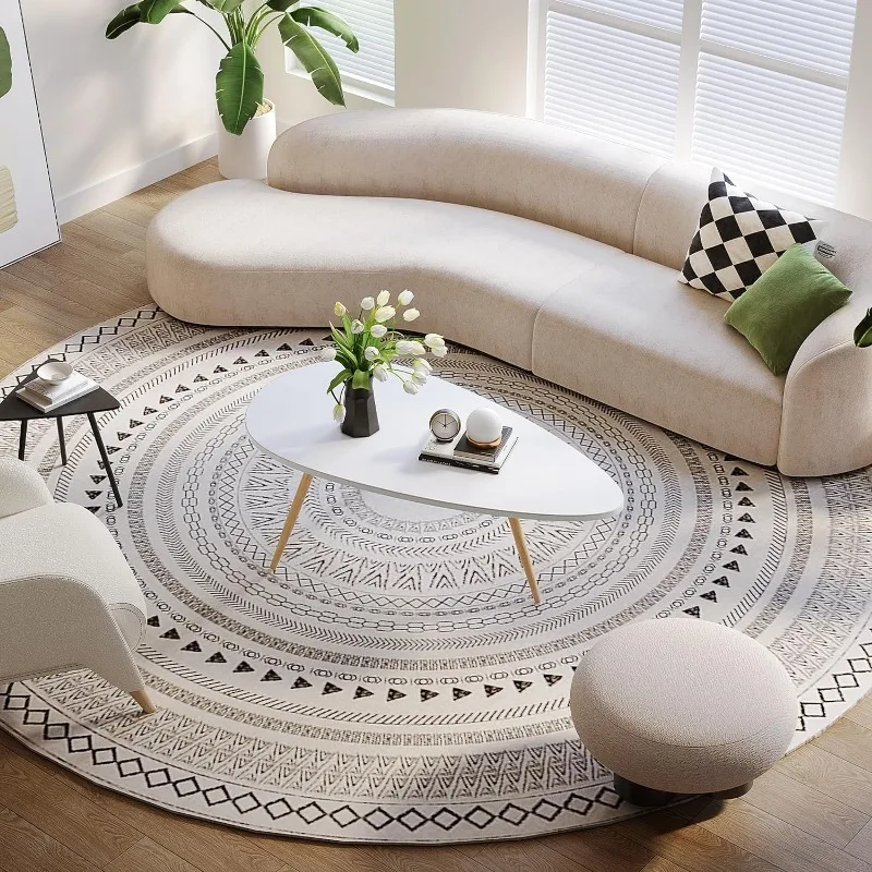 Modern Coffee Table Small White Coffee Tables for Small Space Unique Simple Oval Center Table with Wood Frame for Living Room