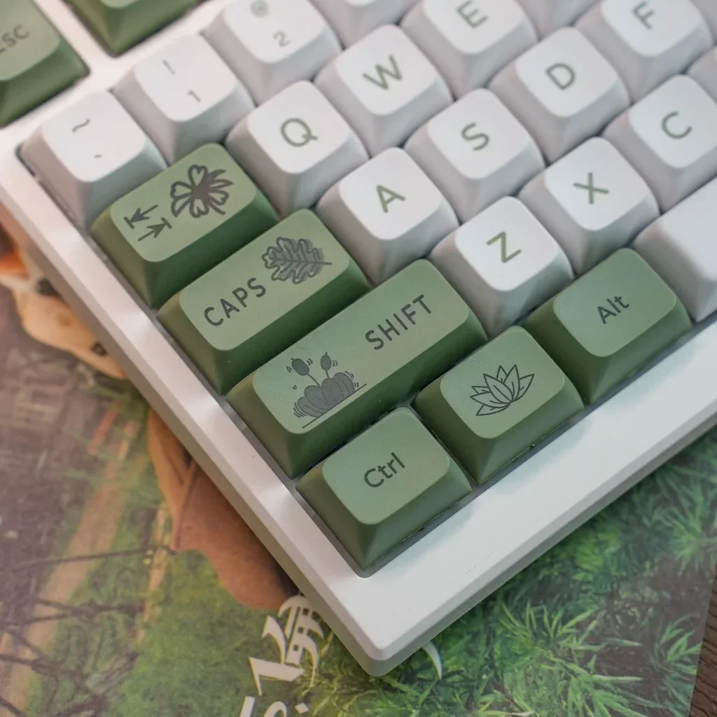 Floresta verde keycap xda perfil pbt sublimação 125 teclas estilo fresco branco verde teclado mecânico keycaps