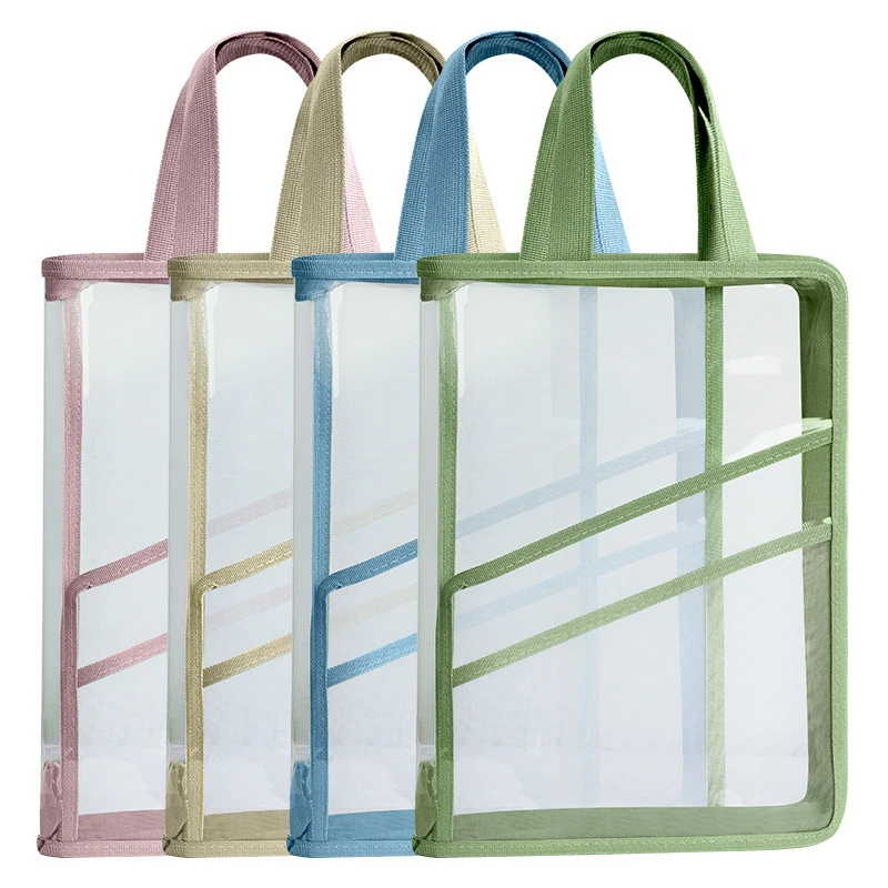 Tas Dokumen Transparan Folder Penyimpanan Alat Tulis File Kantong Ritsleting Jaring Folder File Zip Perlengkapan Kantor Sekolah Alat Tulis