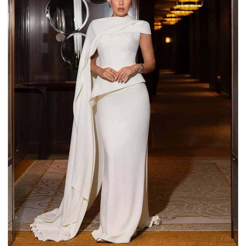 Custom Made Women's Two-Pieces Pleated Bridal Saudi Arab Gown Sheath Maxi Length Classic Evening Dress with Train
