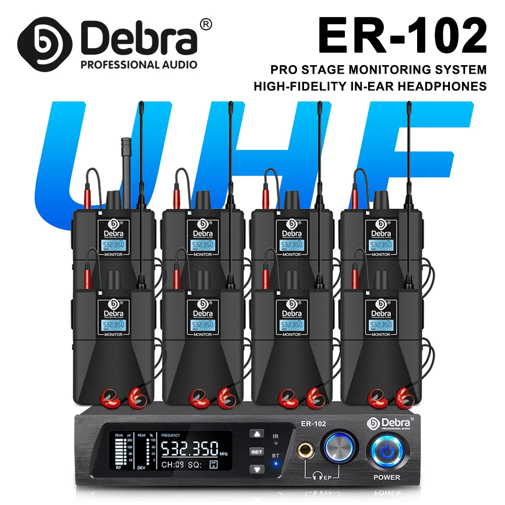 

Debra Professional Grade Stage Wireless In-Ear Monitor System UHF with Bluetooth 5.0 for bands, churches, weddings, webcasts