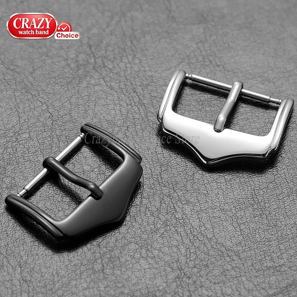 16mm 18mm 22mm Stainless Steel WatchBand Buckle Silver Black Polished Belt Clasp Metal Clasp Replacement for Leather Watch Strap - view 3
