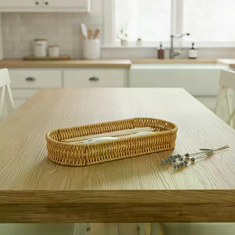 Hardness Rattan Wicker Woven Serving Baskets Household 7 Styles Drain Chopstick Fork Spoon Holder Handwoven Rattan Basket