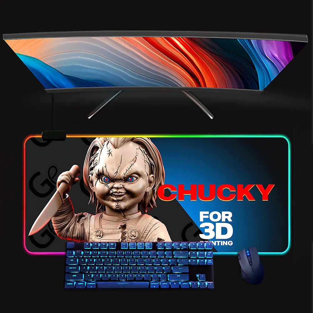 Imagem -04 - Borracha Gaming Mouse Pad com Led Glowing Mousepad Horror Chucky Doll Rgb pc Gamer Keyboard Computador Mausepad