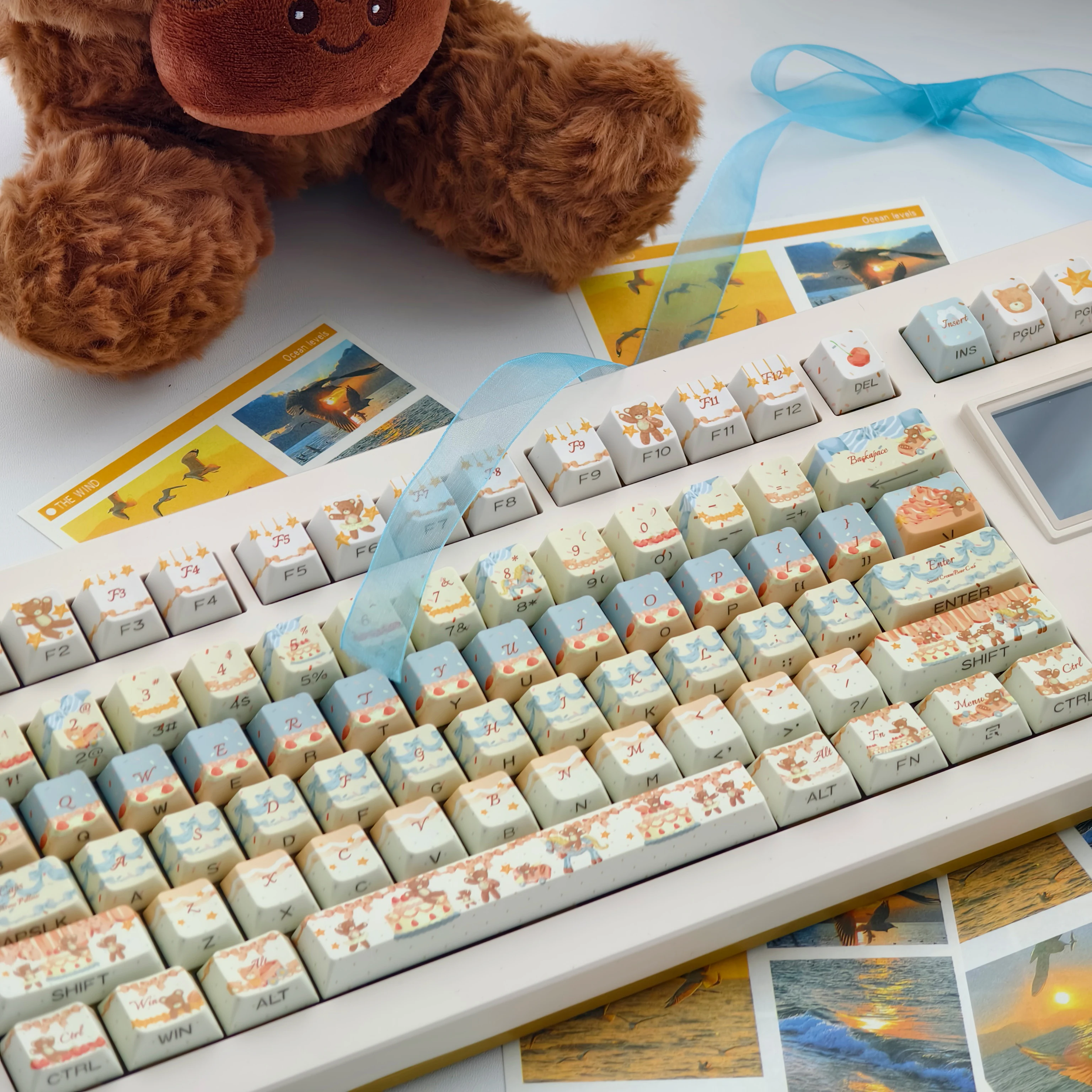 

Колпачки для клавиш из ПБТ с боковой подсветкой Cake Bear, пятисторонние колпачки для сублимационной краски, вишневый профиль для переключателей Cherry MX, клавиатура