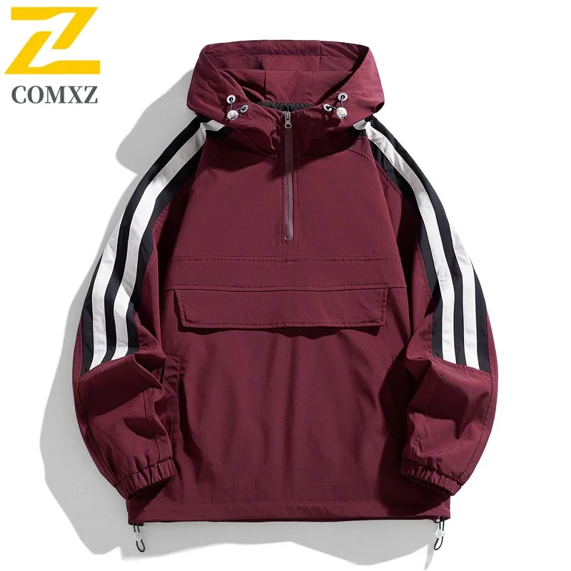 

Мужская уличная водонепроницаемая ветровка, весенне-осенняя рабочая одежда с несколькими карманами, стильная походная куртка со съемным капюшоном, куртка с термоподкладкой