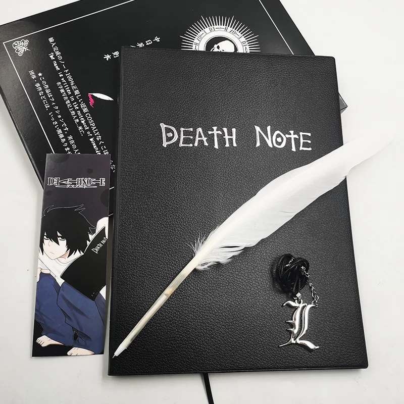 Anime Death Notebook Set Leather Journal and Necklace Feather Pen Death Cosplay Props Journal Note Pad for Gift