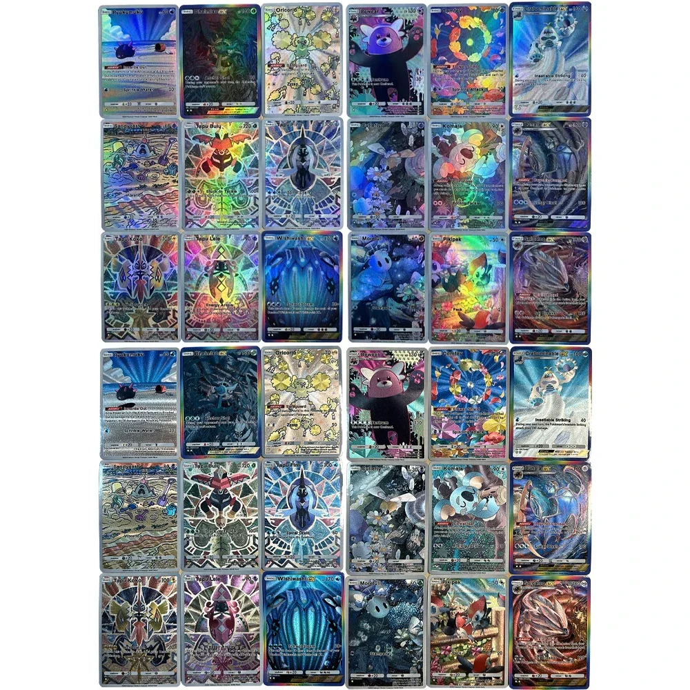 

9 шт./компл. DIY аниме PTCG карманная коллекционная карта английский Sandygast Wishiwashi Bewear Komala с тиснением текстуры флэш-карта подарок ребенку