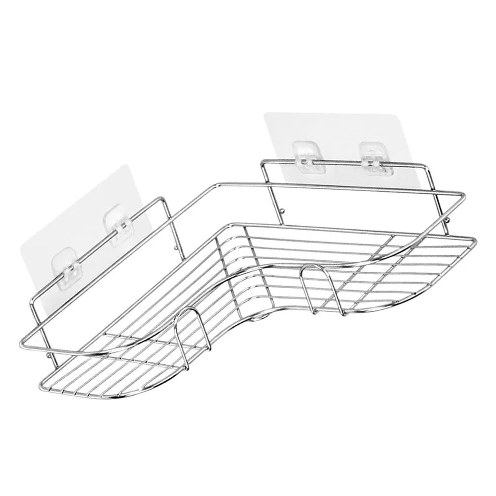 

Bathroom Corner Shelf Stainless Steel Single Layer Punch Free Wall Mount Hanging Storage Rack For Floating