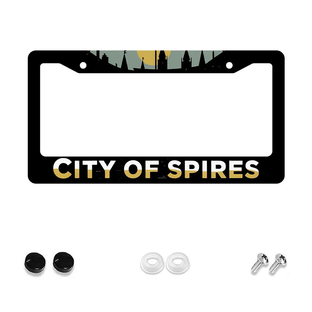 

1 шт. черно-золотая рамка номерного знака с 2 отверстиями в виде городской пейзажа, алюминиевый материал, 6x12 дюймов, с комплектом винтов, новинка в стиле ретро