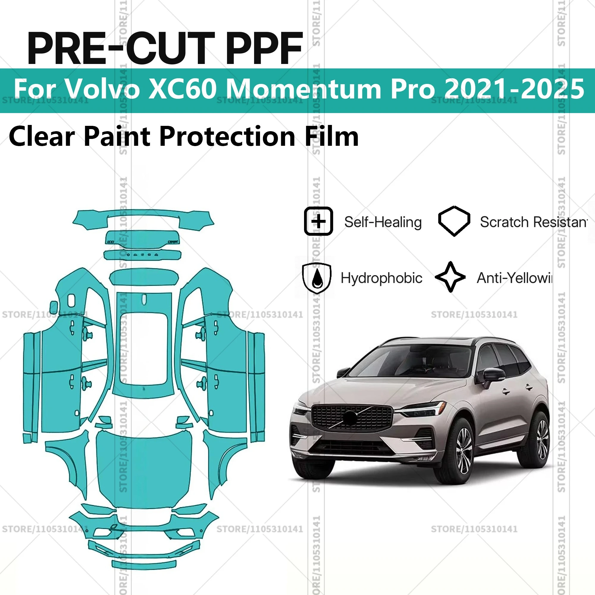 

Предварительно нарезанная прозрачная защитная пленка PPF для автомобиля Volvo XC60 Momentum Pro 2021-2025 (полный комплект)