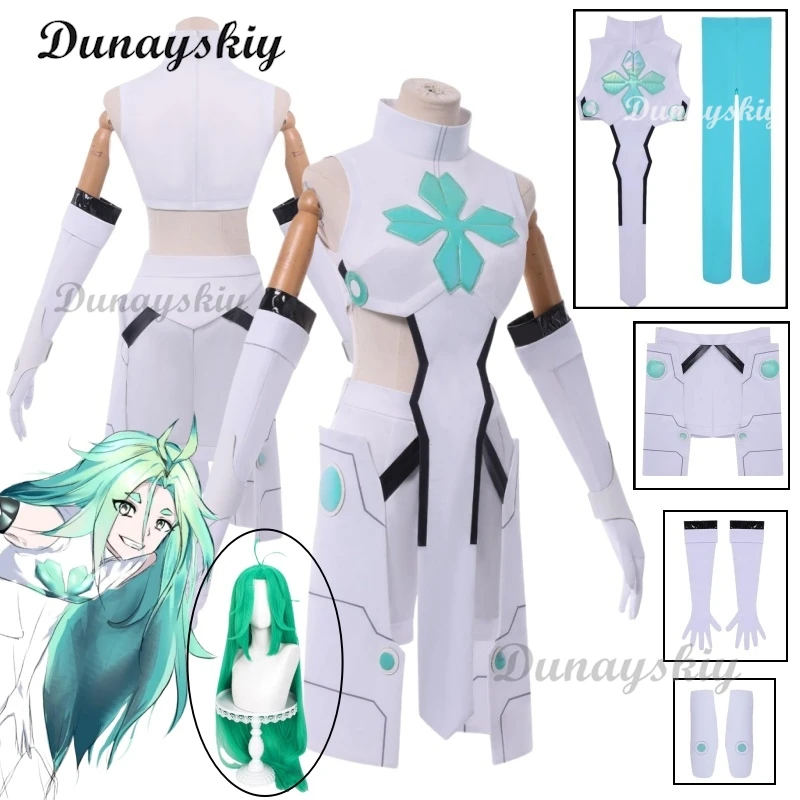 أنيمي ليكون بطل X محظوظ سماوي تأثيري حلي شعر مستعار الأبيض الزي الرسمي قفازات حفلة الهالوين للنساء الفتيات كرنفال كوس الدعائم