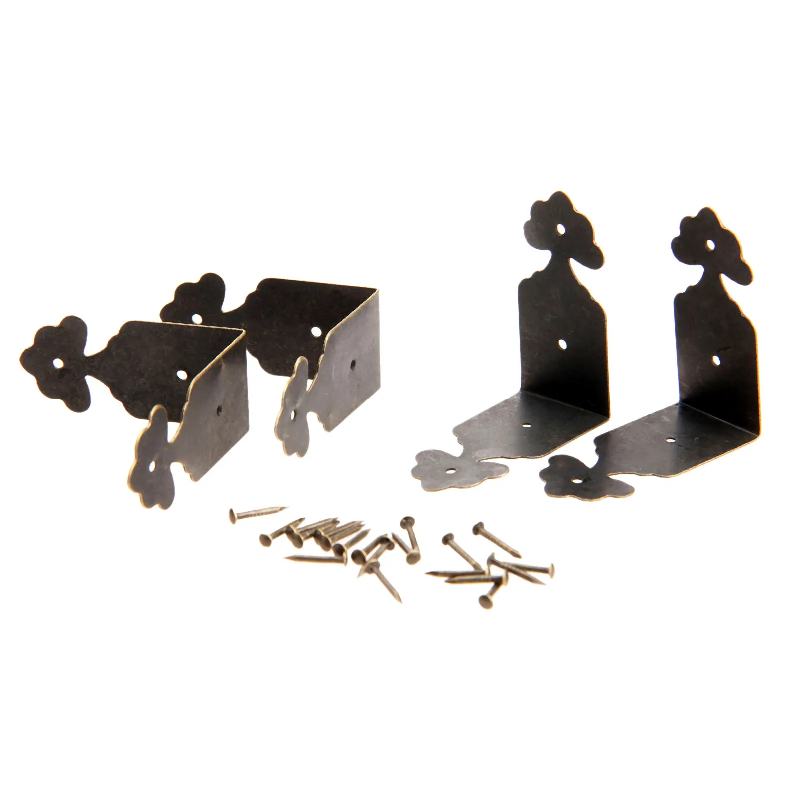 20Pcs Antique Bronze Decorative Jewelry Box Wood Case Feet Leg Corner Protector Decorative Furniture Leg Corner Guard with Nails
