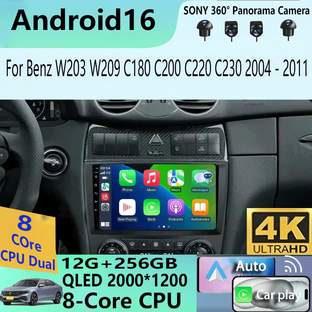 

Android 16 For Mercedes Benz W203 W209 C180 C200 C220 C230 2005 - 2009 video Player Car Radio Stereo GPS Carplay AUTO