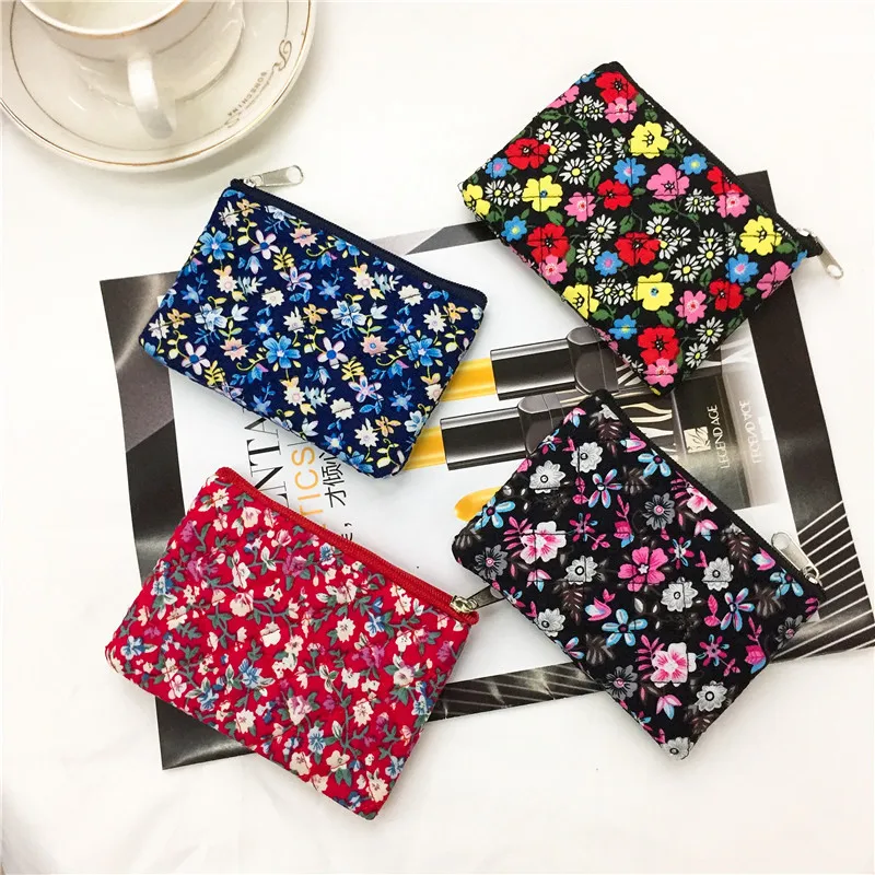 10pcs Coin Purses Women Canvas Floral Printing Brief Short Wallet Mix Color