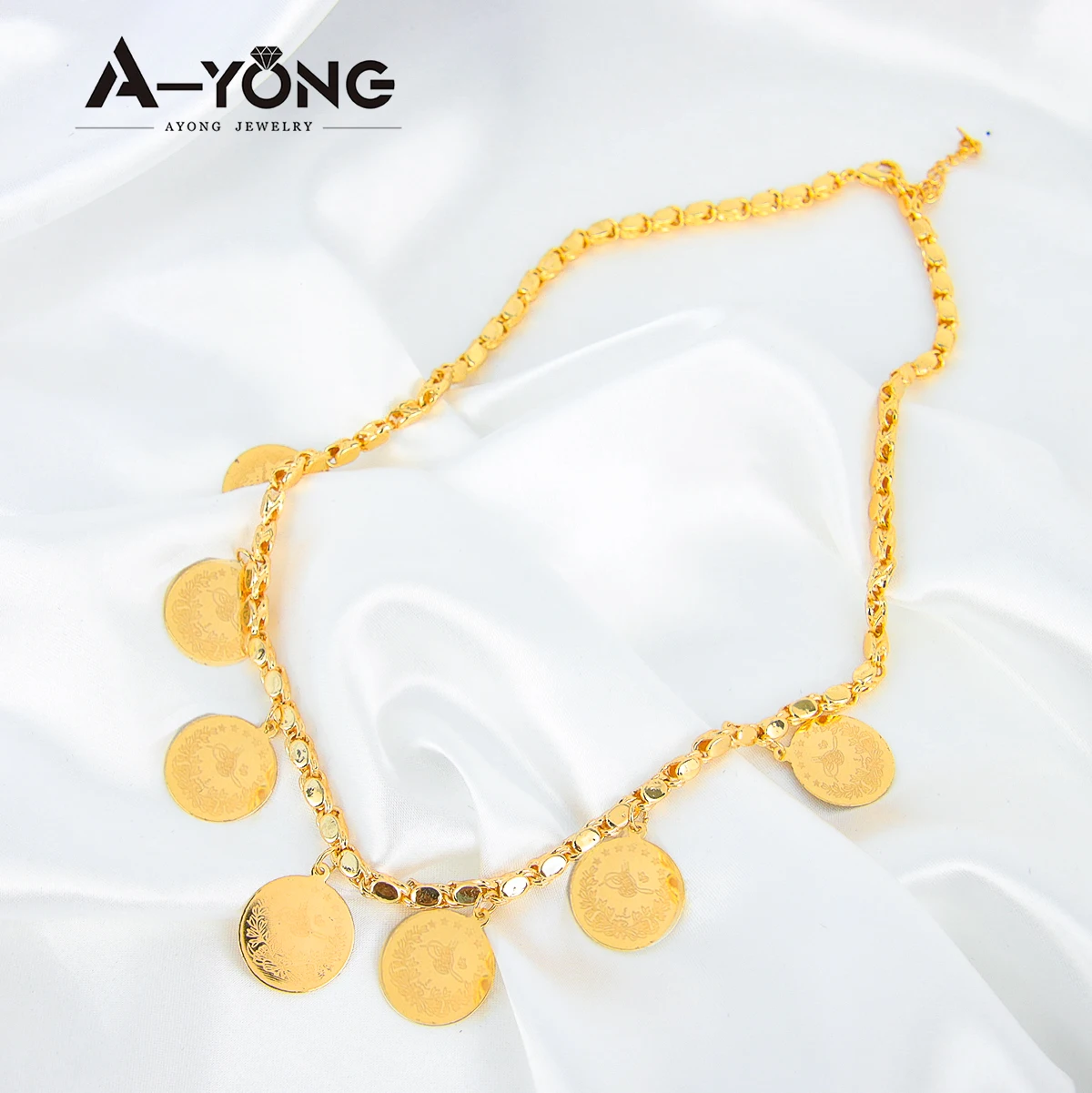 Arabisches Mode-Münzschmuckset, 21k vergoldet, Dubai Braut Hochzeit Halskette Armband Habesha Damen Event Party Schmuck – Detail 6