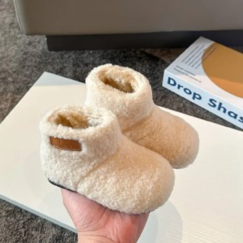 2025 Winter New Children's Soft Bottom Cute Plush Snow Boots with Plush Girls Fashion Warm Cotton Shoes Comfortable