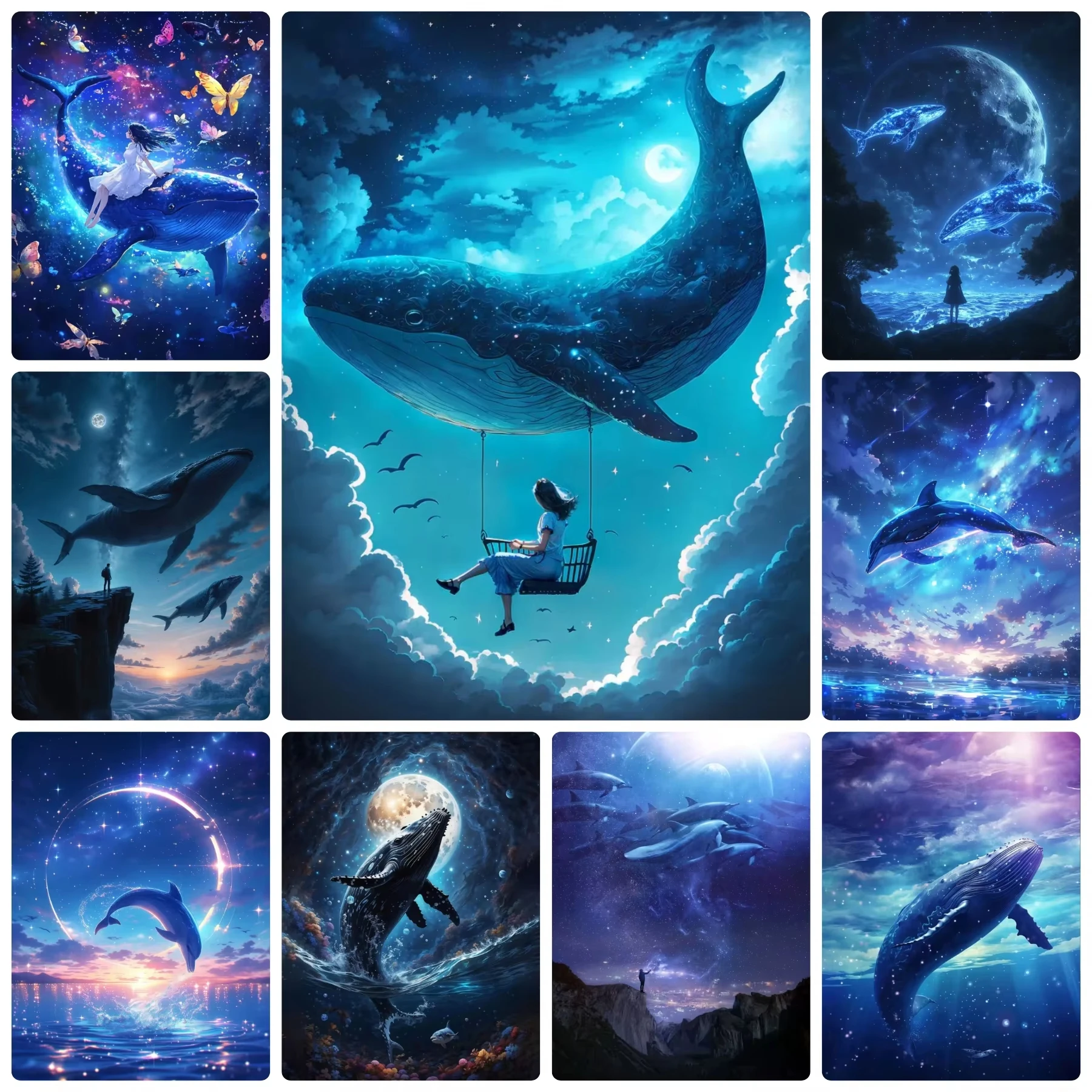 

Jigsaw Puzzle 1000 pcs Giant Whale Swimming Under Starry Night Sky Surreal Art For Adults Stress Relief Puzzle Fun Present